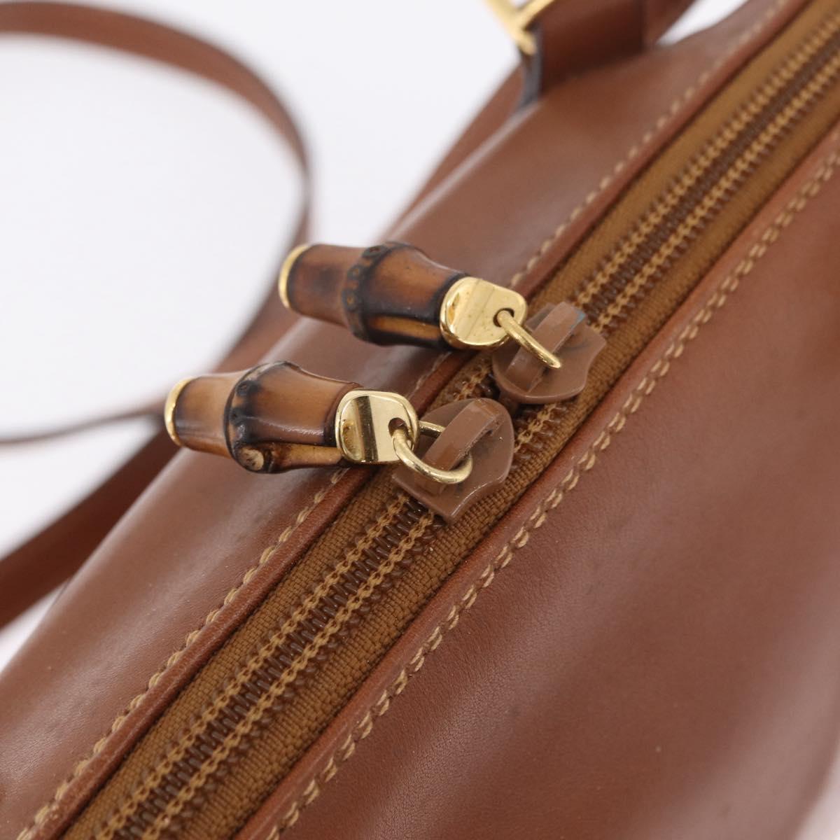 GUCCI Bamboo Hand Bag Leather 2way Brown Gold 000 3780 0290 Auth ep16872