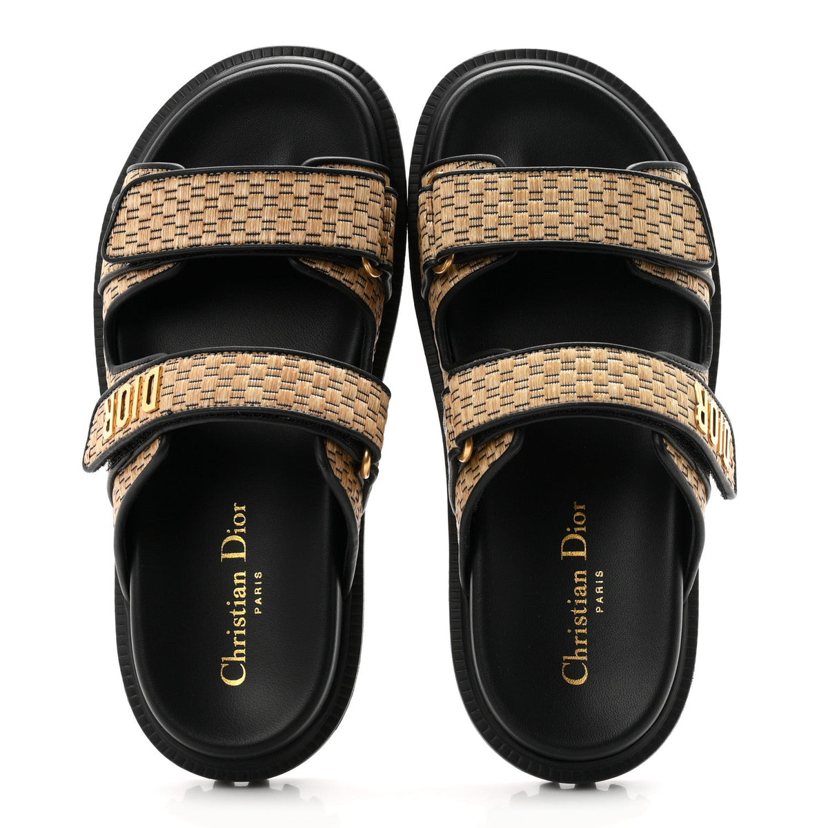 Raffia Dioract 10mm Slide Sandals 36.5 Straw Black