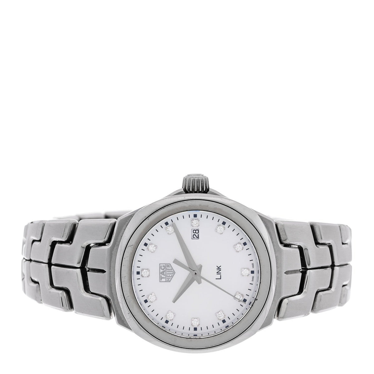 Stainless Steel Diamond Mother of Pearl 32mm Link Quartz Watch WBC1312