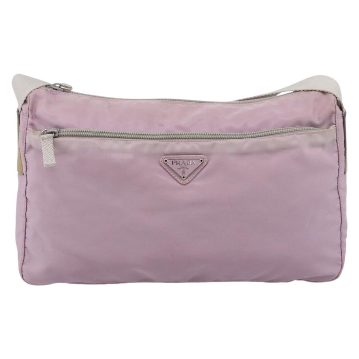PRADA Shoulder Bag Nylon Pink Silver Auth hk4231