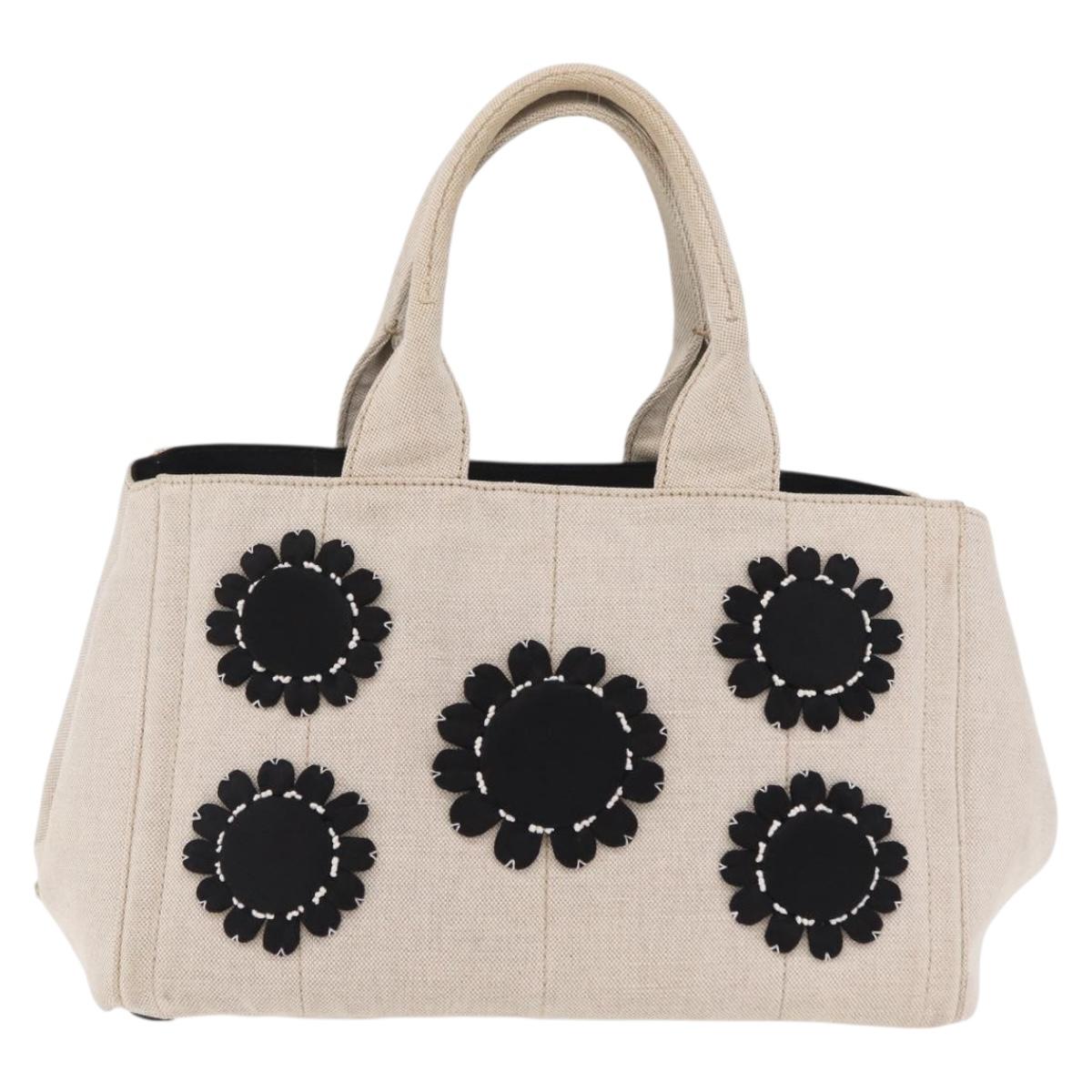 PRADA Canapa MM Hand Bag Canvas Beige Silver Auth ka6542
