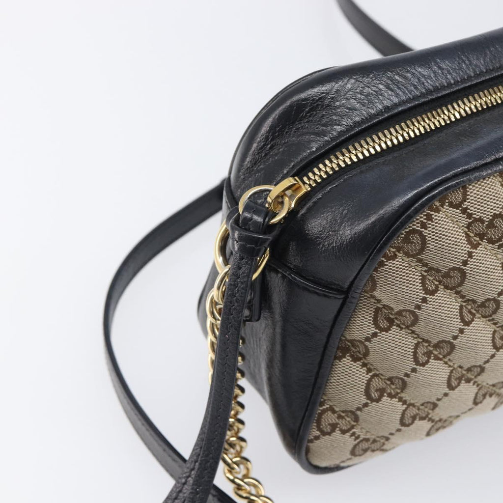 GUCCI GG Canvas GG Marmont Chain Shoulder Bag Black Gold 447632 Auth ka6623V