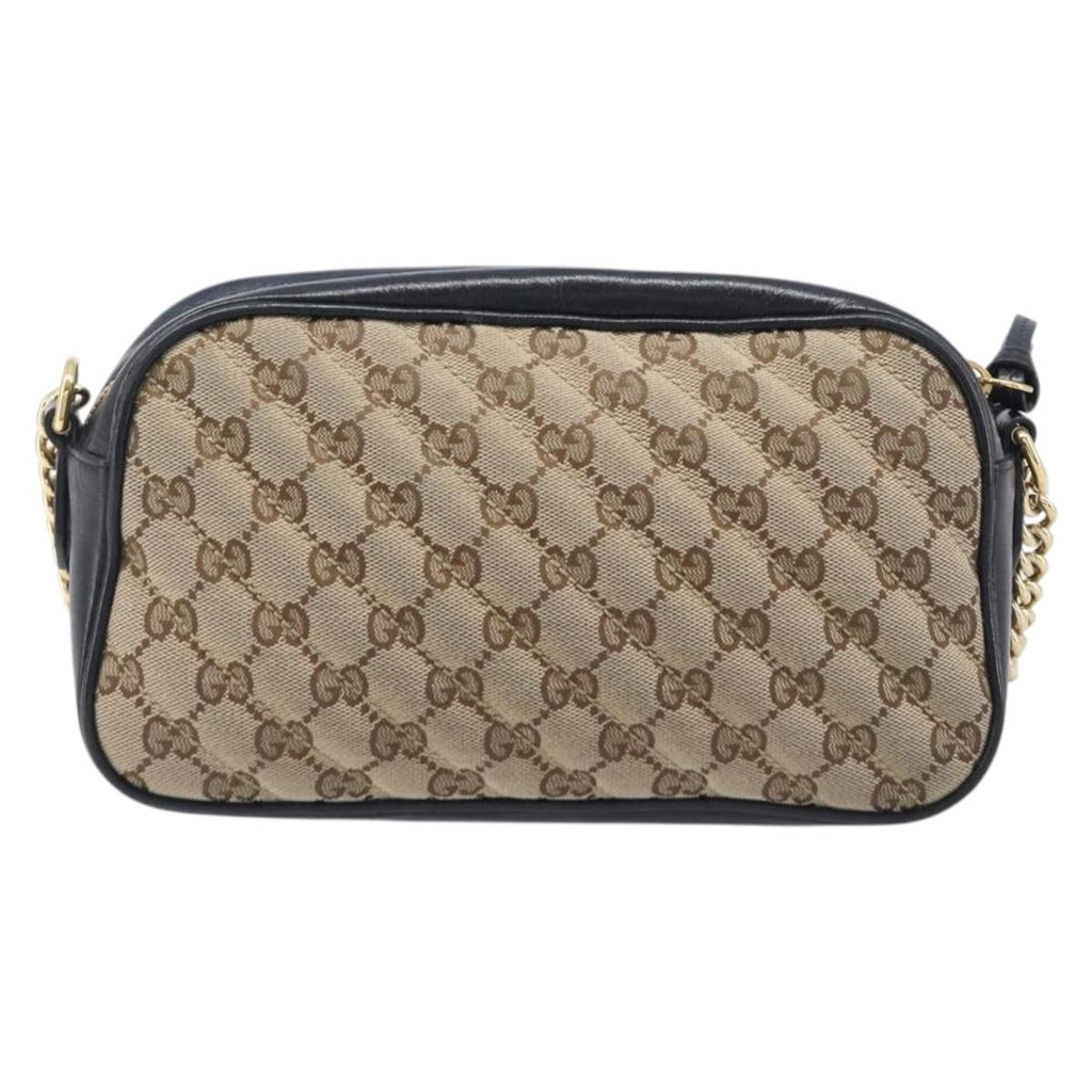 GUCCI GG Canvas GG Marmont Chain Shoulder Bag Black Gold 447632 Auth ka6623V