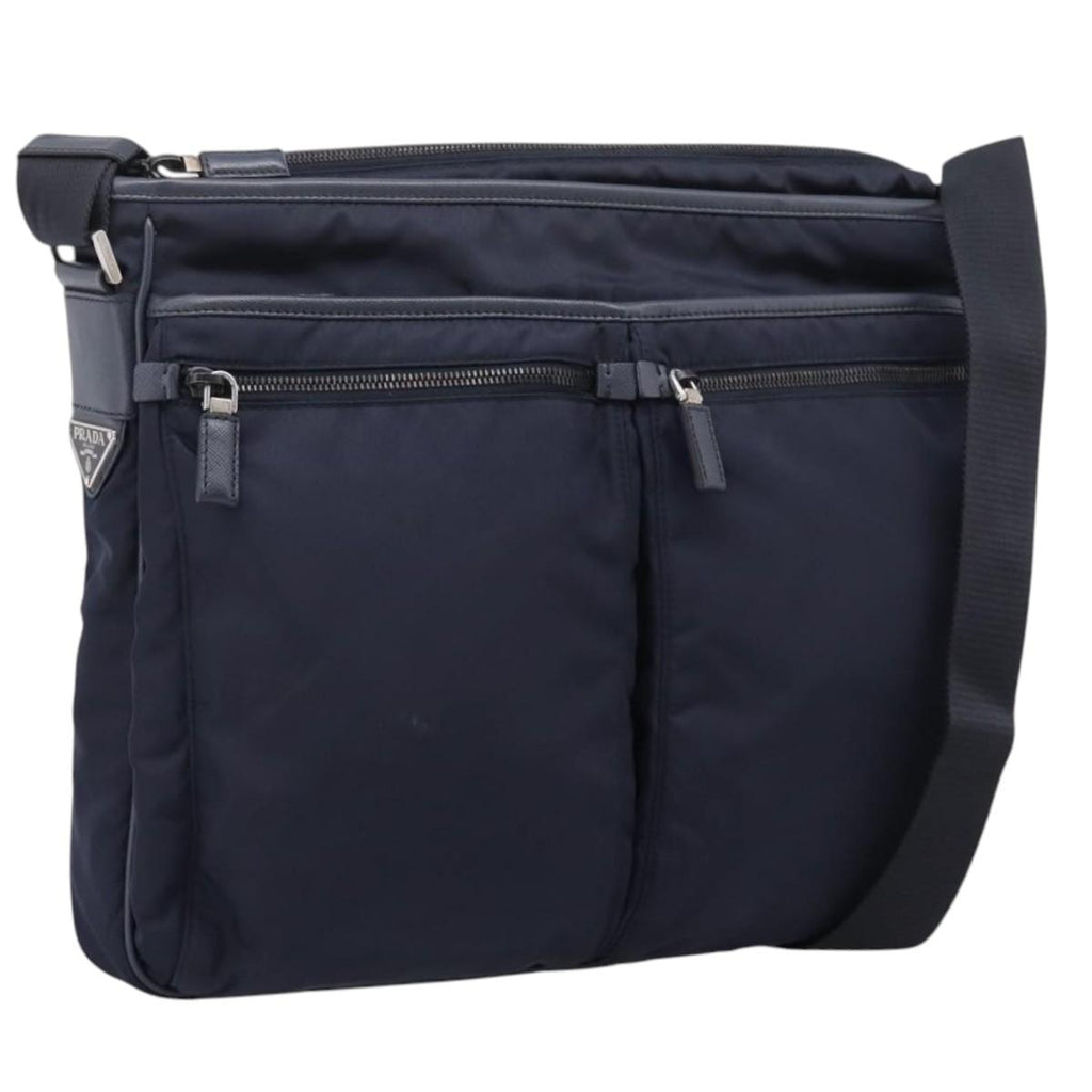 PRADA Shoulder Bag Nylon Navy Silver Auth ka6668A