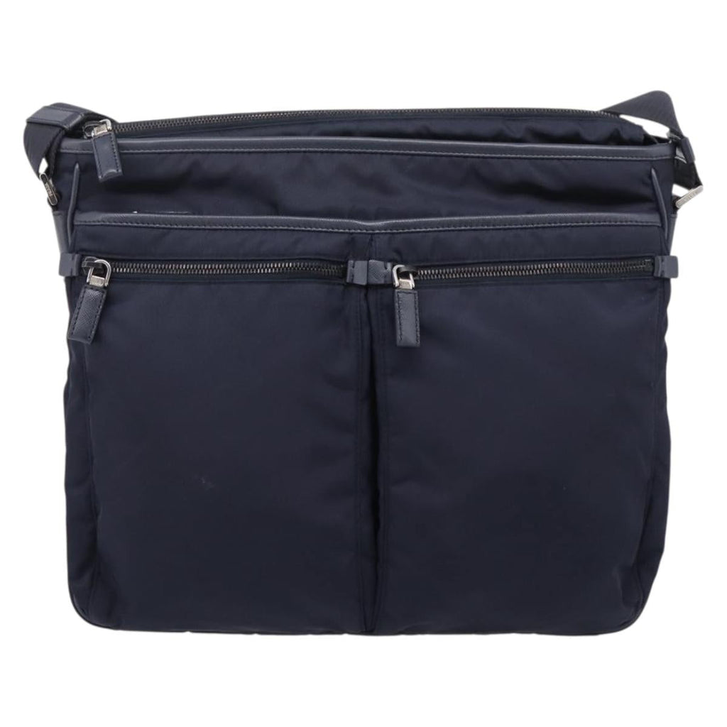 PRADA Shoulder Bag Nylon Navy Silver Auth ka6668A