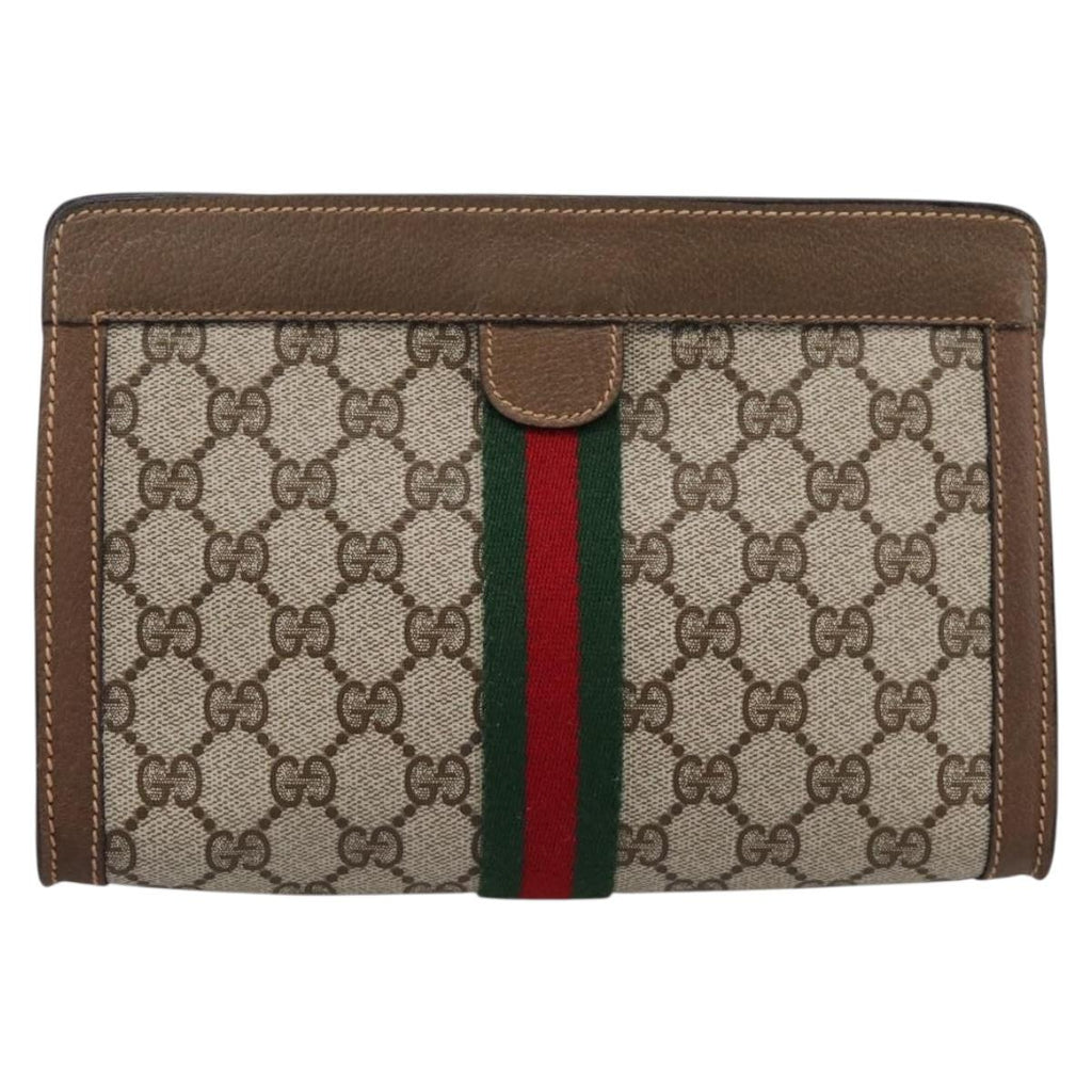 GUCCI GG Supreme Web Sherry Line Clutch Bag PVC Beige 89 01 001 Auth kk720