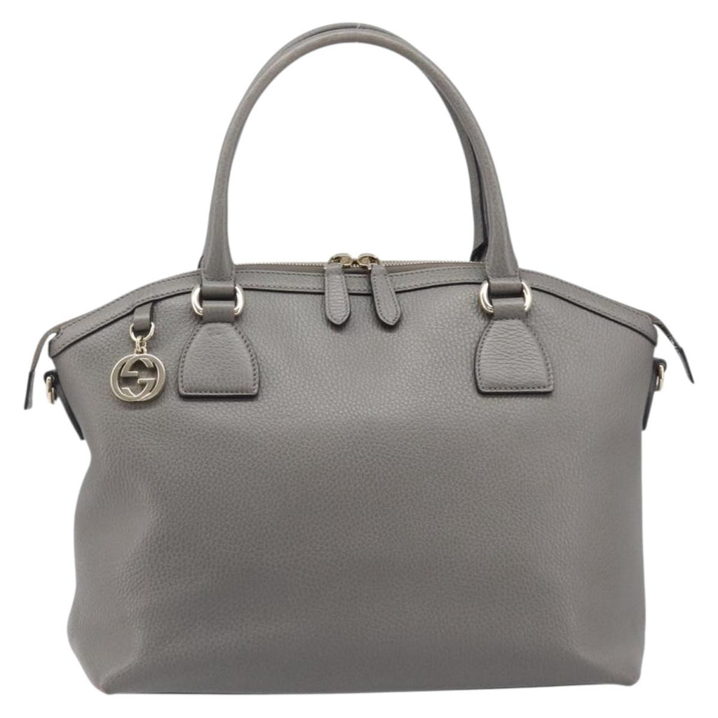 GUCCI Hand Bag Leather Outlet Gray Gold Tone 449651 Auth LN014