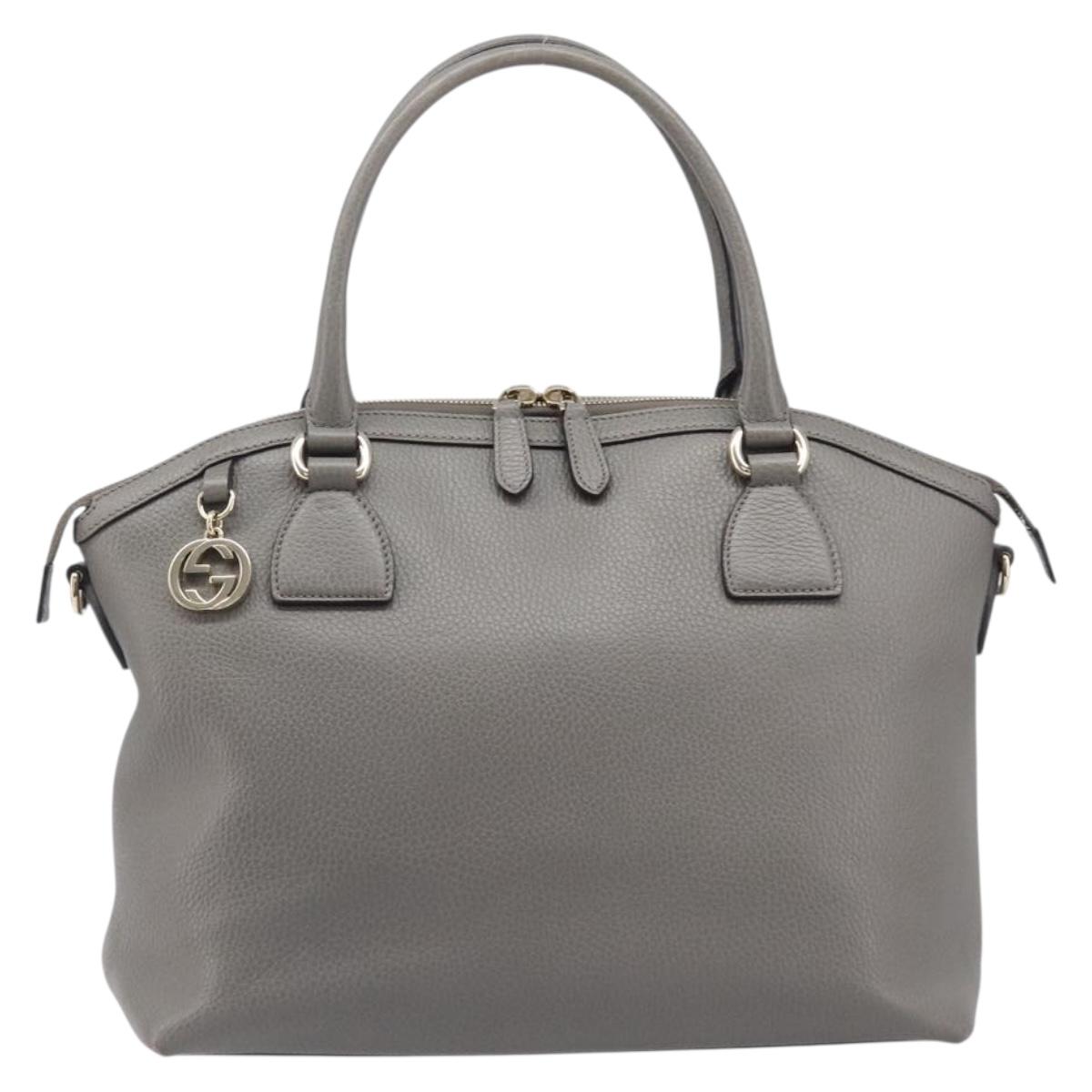 GUCCI Hand Bag Leather Outlet Gray Gold Tone 449651 Auth LN014
