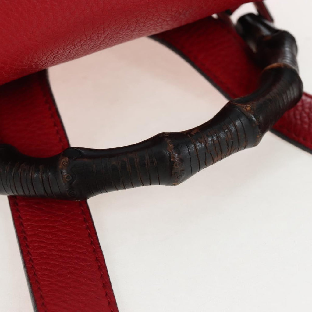 GUCCI Bamboo Backpack Leather Red Silver 387149 Auth LN032V