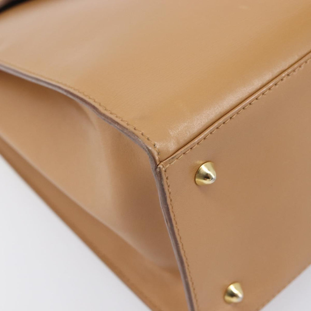 GUCCI Hand Bag Leather Beige Gold Tone 000 256 0192 Auth LN050