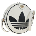 GUCCI x Adidas Shoulder Bag Leather White Gold Tone 702626 Auth LN090M