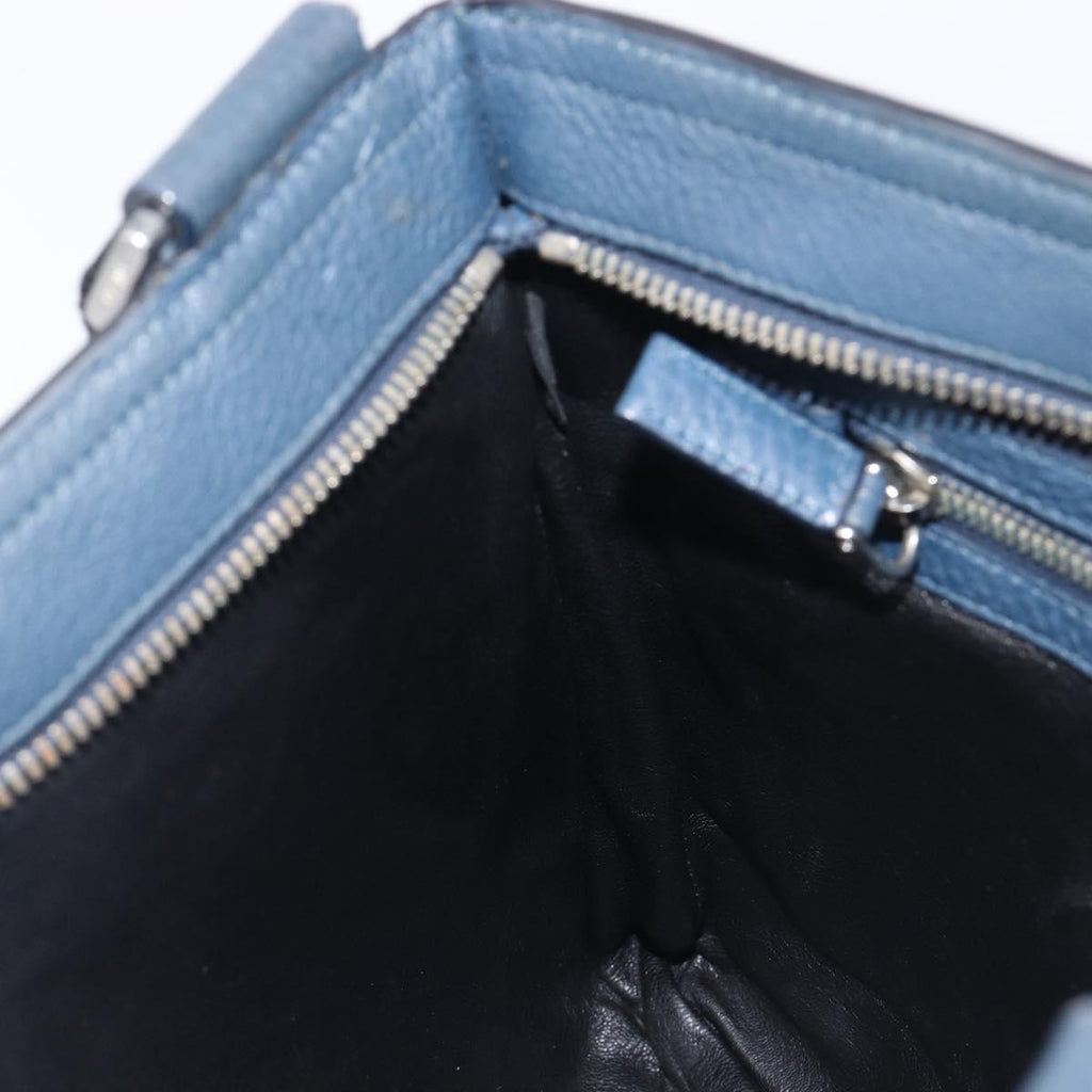 PRADA Shoulder Bag Vittero Dino Leather Navy Silver Auth LN240