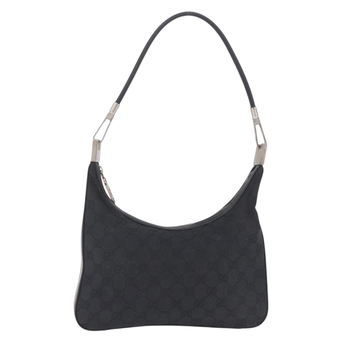GUCCI GG Canvas Shoulder Bag Black Silver 001 3812 2123 Auth mr3137