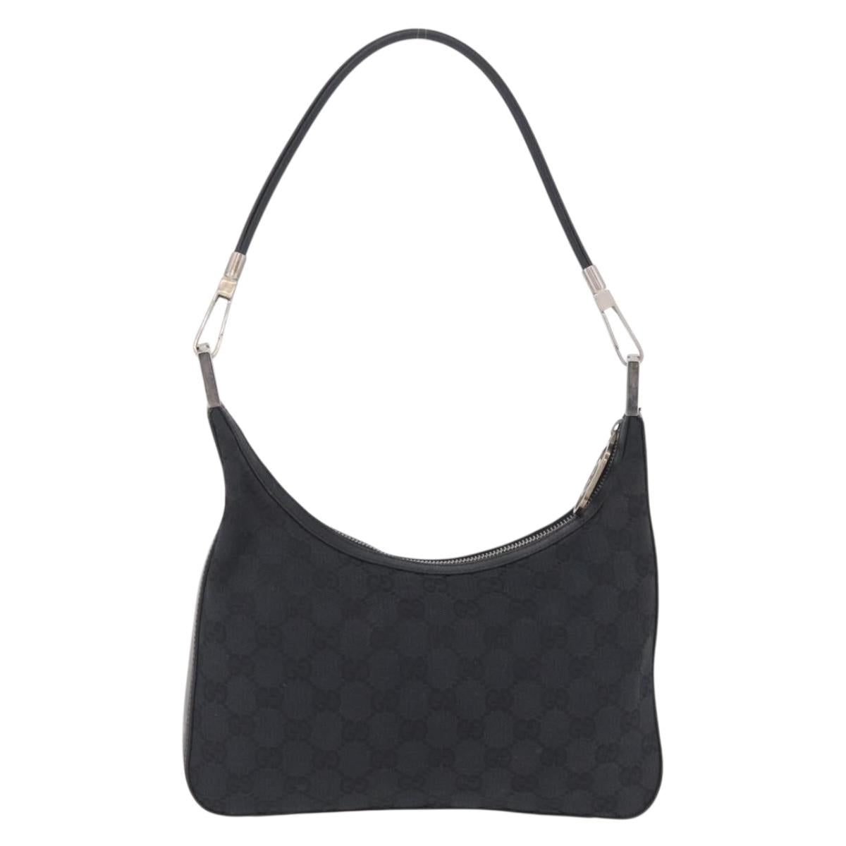 GUCCI GG Canvas Shoulder Bag Black Silver 001 3812 2123 Auth mr3137