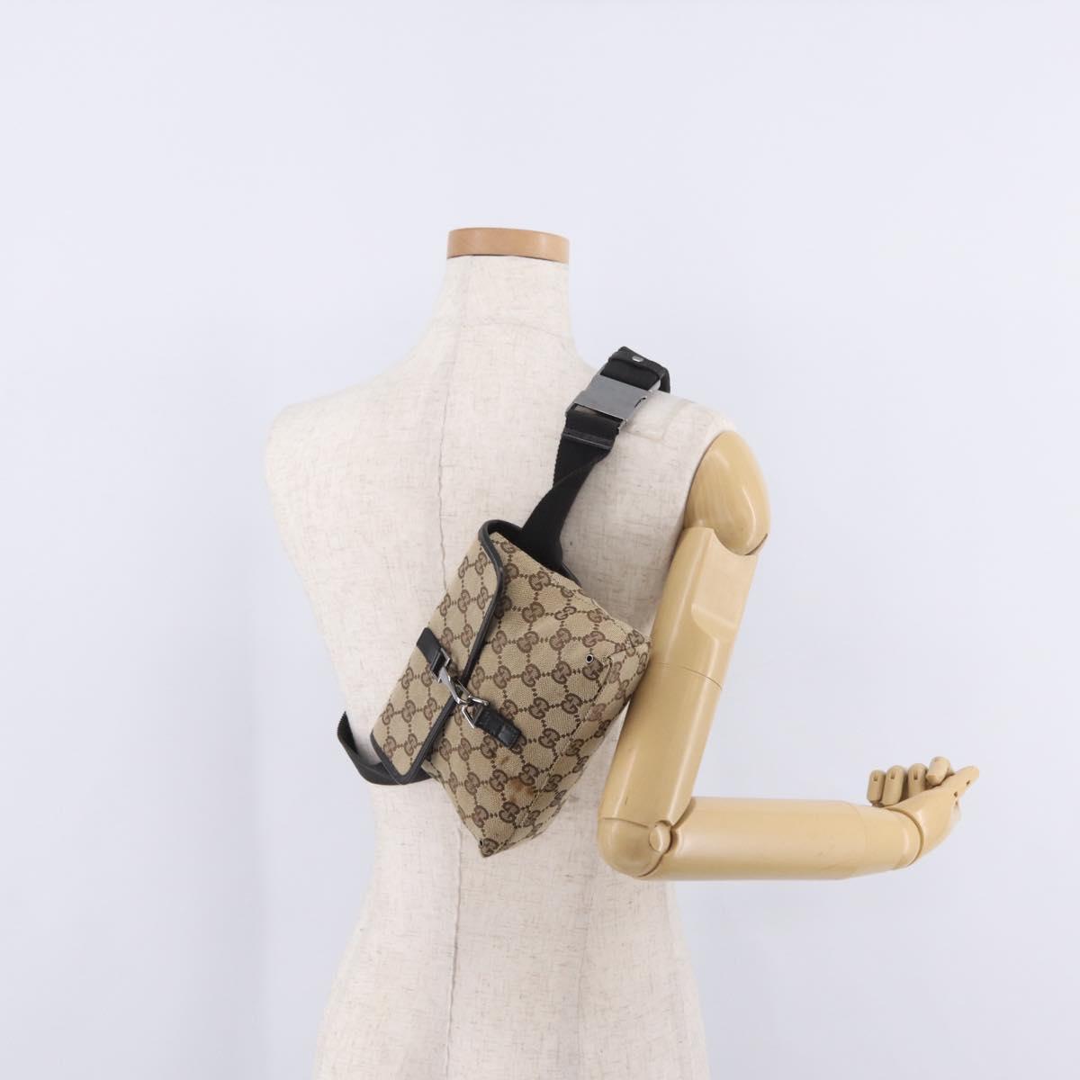GUCCI GG Canvas Waist bag Beige Silver 92543 Auth mr3166
