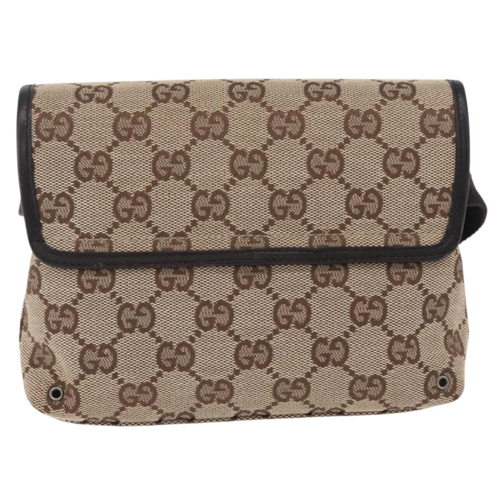 GUCCI GG Canvas Waist bag Beige Silver 92543 Auth mr3166