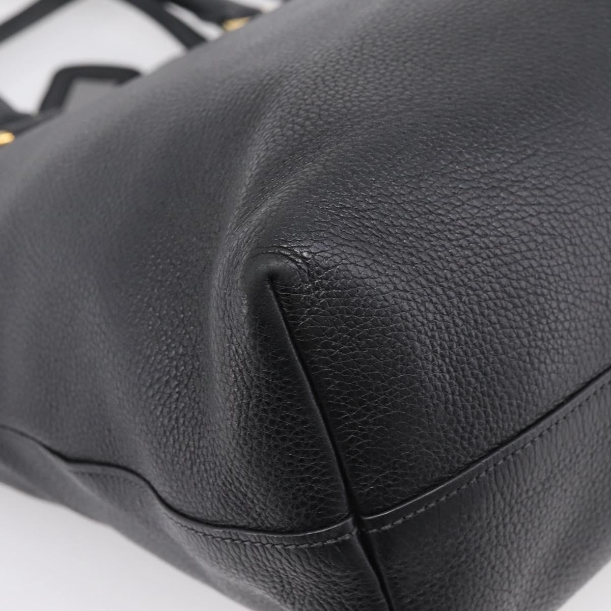 PRADA Tote Bag Leather 2way Black Gold Auth yk21027V