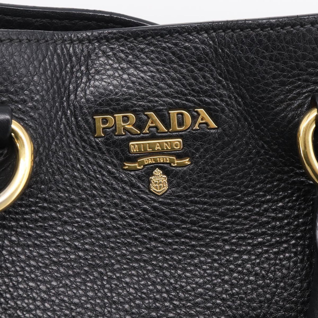 PRADA Tote Bag Leather 2way Black Gold Auth yk21027V